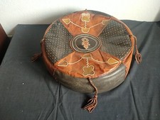 Zafu POUF Oriental EN CUIR NATUREL ARTISANAL VINTAGE Diamètre 48 Cm Liv Offerte 