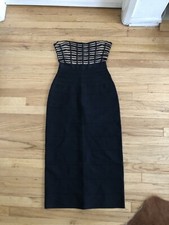 Robe Midi Élégante Noire Et Beige Sans Bretelles Taille M