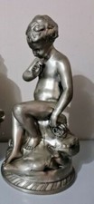 Ancienne Belle Statue jeune garçon en étain 97% Estampillée label EPV