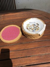 6 Assiettes À Fromages Dans Panier De Paille Vintage Porcelaine L’hirondelle