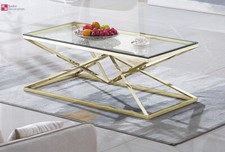 Table Basse Design En Acier Inoxydable Doré En Verre Trempé 120x60 Cm