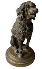 Sculpture en Régule Patiné Sujet Animalier au Caniche Royal Assis XIXème Siècle