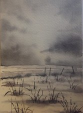 Petite aquarelle originale signée  pour noël ou bonne année "Plage d'hiver"