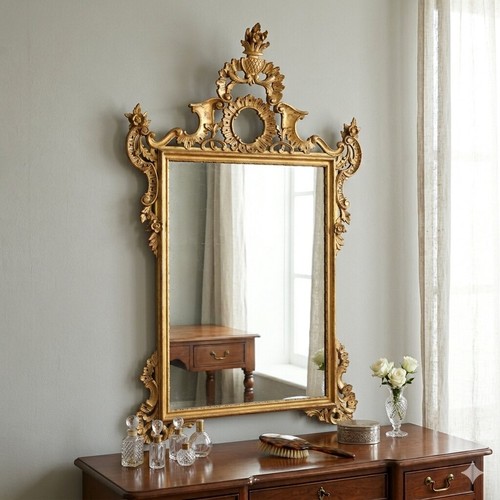 Miroir ancien bois gravé - bois,