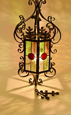 Lanterne d'extérieur en fer forgé 6 vitraux en super état de fonctionnement 1900