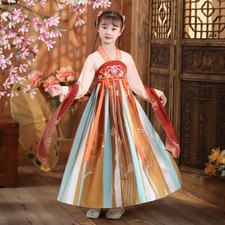Enfants Fille Brodé Robe Chinois Tang Costume Hanfu Ancien Scène Costume Danse
