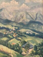 Très Belle Peinture Paysage Eglise Orthodoxe Ecole Russe ? Huile Toile 1930 Art