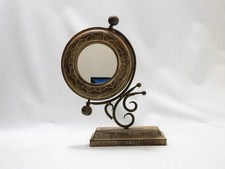 Miroir mural artisanal, bois sculpté, fer forgé marron, déco vintage