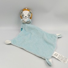 Doudou lion bleu gris orange