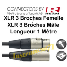 Câble XLR 3 BROCHES MALE FEMELLE Marque REAN by Neutrik Long 1 Métres