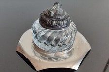 Encrier ancien en verre et métal