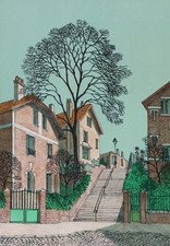 Denis-Paul NOYER : L'escalier en hiver, LITHOGRAPHIE Originale, 35ex