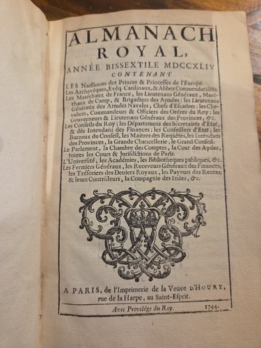 Almanach royal 1744 fleur - almanach,
