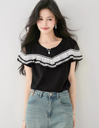 Shirt noir coton lambrequin - coton,