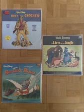 Walt Disney lot de 3 livres disques vinyles 33 tours (Davy Crockett, Jungle...)