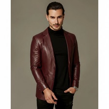 Blazer En Cuir Bordeaux Pour