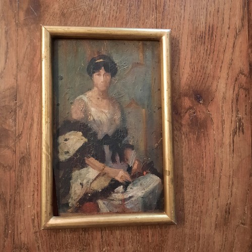 Huile bois tableau portrait - bois,
