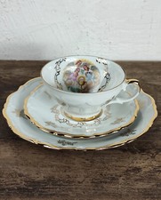 sublime tasse soucoupe et assiette à dessert en porcelaine doré et blanc Bavaria