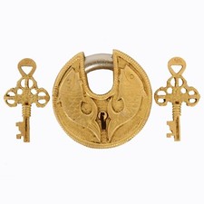 Antique Artisanal Laiton Feng-Shui Design Poisson Rond Cadenas Avec Travail Clés