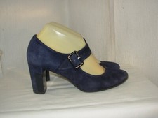 PERLATO Escarpins à bride P.37 1/2 (chausse grand = 38/38,5) Daim bleu nuit