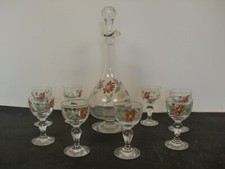 Service  CARAFE  et VERRES en  Verre  émaillé décor  Fleurs  Legras ?