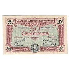 [#391539] France, Deux-Sèvres, 50 Centimes, 1920, AU(55-58), Pirot:93-10
