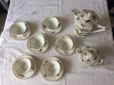 ANCIEN SERVICE à Café Art Déco PORCELAINE Elté LIMOGES France Unique Décor PAON