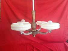 PLAFONNIER  Suspension LUSTRE ART DECO Opaline Rose Saumon VINTAGE 