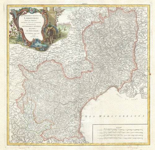 1752 vaugondy map - vaugondy, languedoc