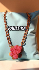 Paule Ka Superbe ensemble Collier + broche cuivre et tissu rose et écru