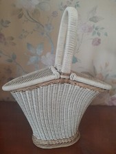 panier sac à main vintage osier tressé scoubidou 70' s blanc 