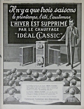 PUBLICITÉ DE PRESSE 1925 CHAUFFAGE CENTRAL CHAUDIÈRE IDEAL CLASSIC RADIATEURS.