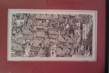 Gravure encadrée des toits du vieux Lyon quartier Saint Jean ville Lyon rhone