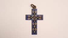 Ancien Pendentif Croix russe orthodoxe en émail cloisonné XIXe XXe siècle