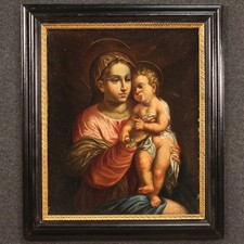 Tableau religieux Vierge à l'enfant 17ème siècle peinture huile sur toile 600