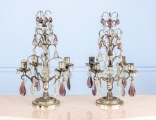 Paire de Girandoles Anciennes en Cristal , Verre et Métal – Style Louis XV