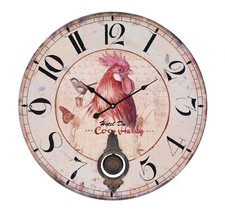 Horloge Murale En PVC Avec Pendule Et Chiffres Décorée D'Un Coq 58 Cm