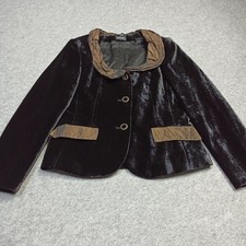 Basler Femmes Velours Blazer D-38 GB-12 Noir Marron Soie Mélange Gros Col Veste