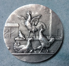 Médaille LE POULAILLER par V. PETER bronze argenté 1900 Arthus. Bertrand LAURIER