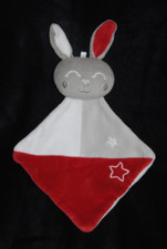 Doudou plat lapin SUCRE D'ORGE gris rouge blanc étoiles yeux dormeurs TTBE
