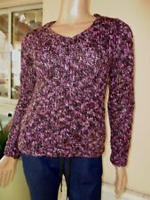PULL TWEED ROSE / VIOLET & NOIR D'HIVER COL V TOUT DOUX T 36/38 NEUF