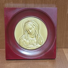 Cadre Vierge avec Jésus enfant en plâtre?peint Et Vernis, Sculpture Vierge Marie