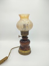 Jolie lampe de chevet en bois, Vintage, Verre fumé