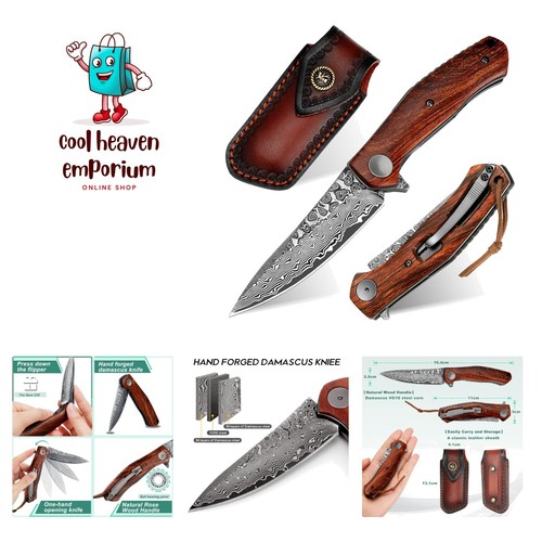 Damascus folding knife with - knife,