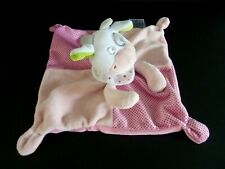 *. DOUDOU PLAT MOTS D'ENFANTS VACHE ROSE BANDANA BLANC VERT POIS ETAT NEUF*