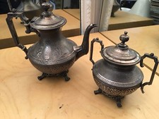 Set of 1900s French ARMAND FRENAIS Teapot & Sugar Bowl Silver Metal Parisian 