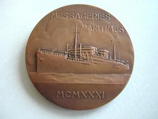 Médaille BRONZE art déco 68mm Bateau PHILIPPAR Messagerie Maritime MAILLARD 1931