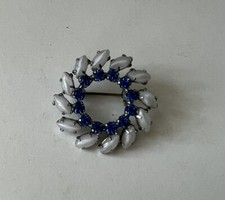 Broche fantaisie soleil strass bleu vintage 1990