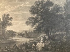 Belle Gravure Ancienne XVIIIe La Pêche Pierre Patel (1604-1676) Art Ancien Noire