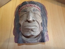 chef indien grande tête en bois sculpture enseigne ancienne totem ( 30 x 23,5 )